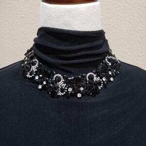 Embellished Black Crystal Collar Necklace